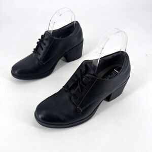 EuroSoft Jules Heeled Leather Oxford Shoes Black Size 8M Goth Booties